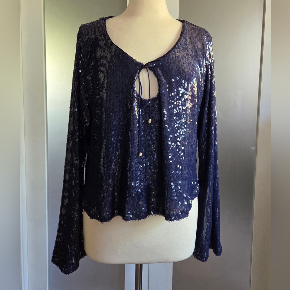 Wild Fable Sparkly Sequined Navy Blouse XXL